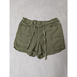 Lucky Brand Shorts Womens M Green Linen Blend High Waist Paperbag Waist Belt